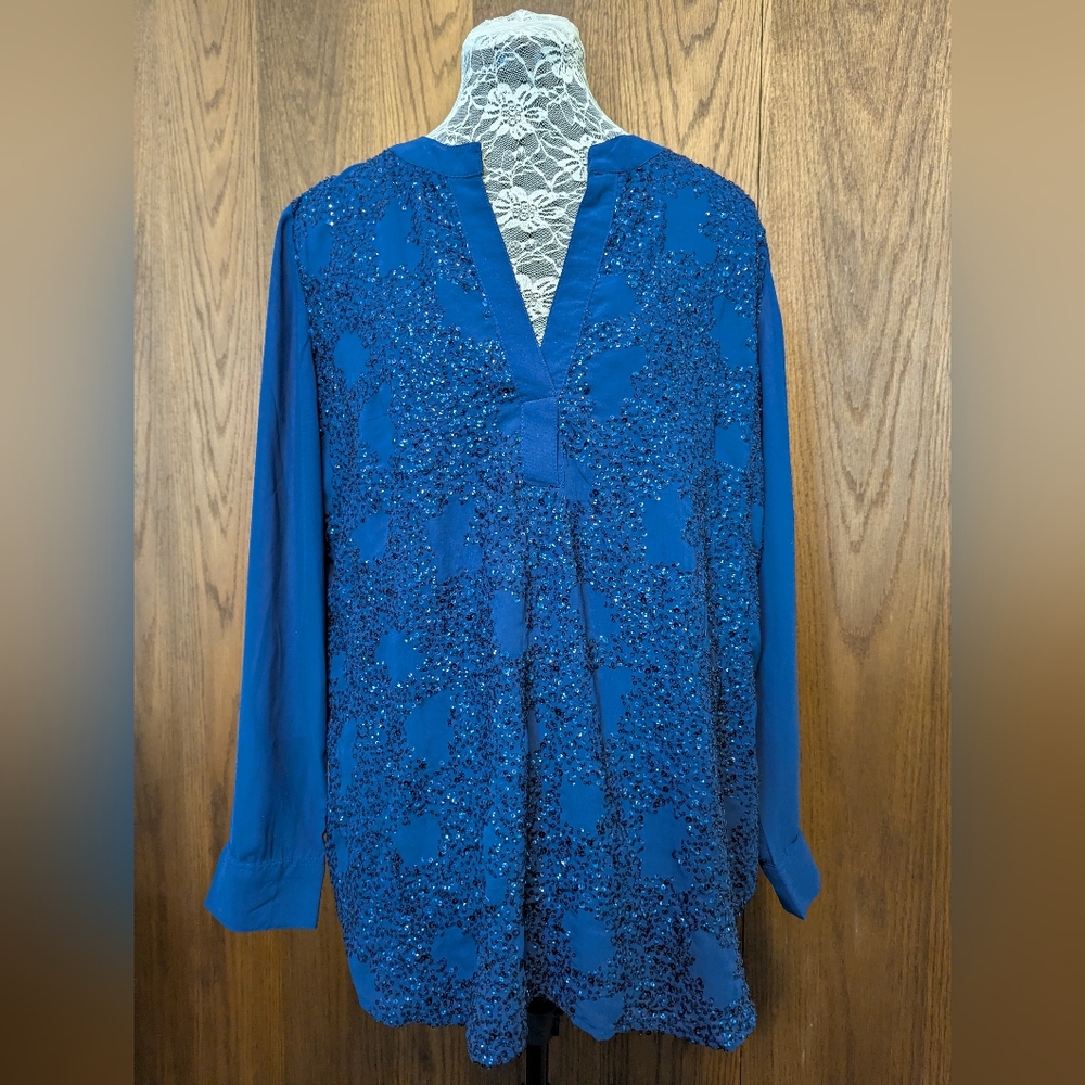 Chico's Blue Sequin Blouse